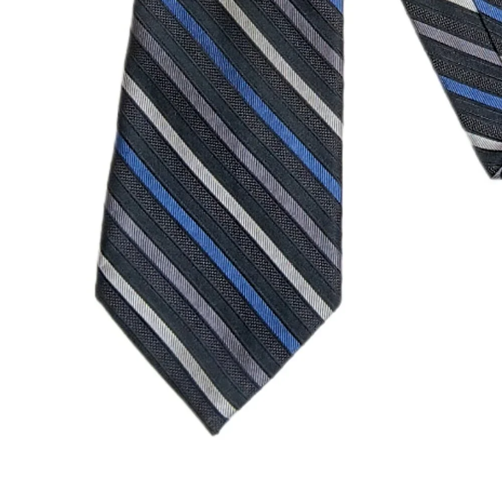 Calvin Klein Silk Repp Tie Boys 52.5” Black Stripe Preppy Varsity Classic New